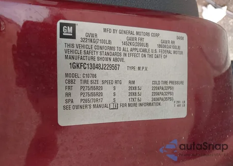 2008 GMC Yukon Slt из США, поврежденный, VIN 1GKFC13048J229567